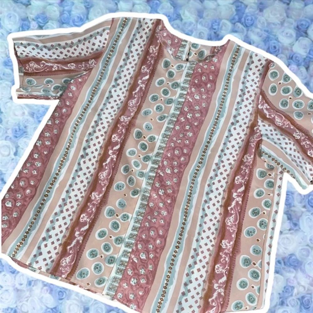 Vintage Blouse 80s Funky All Over Print Stranger Things Mori Kei Hippie Boho Top